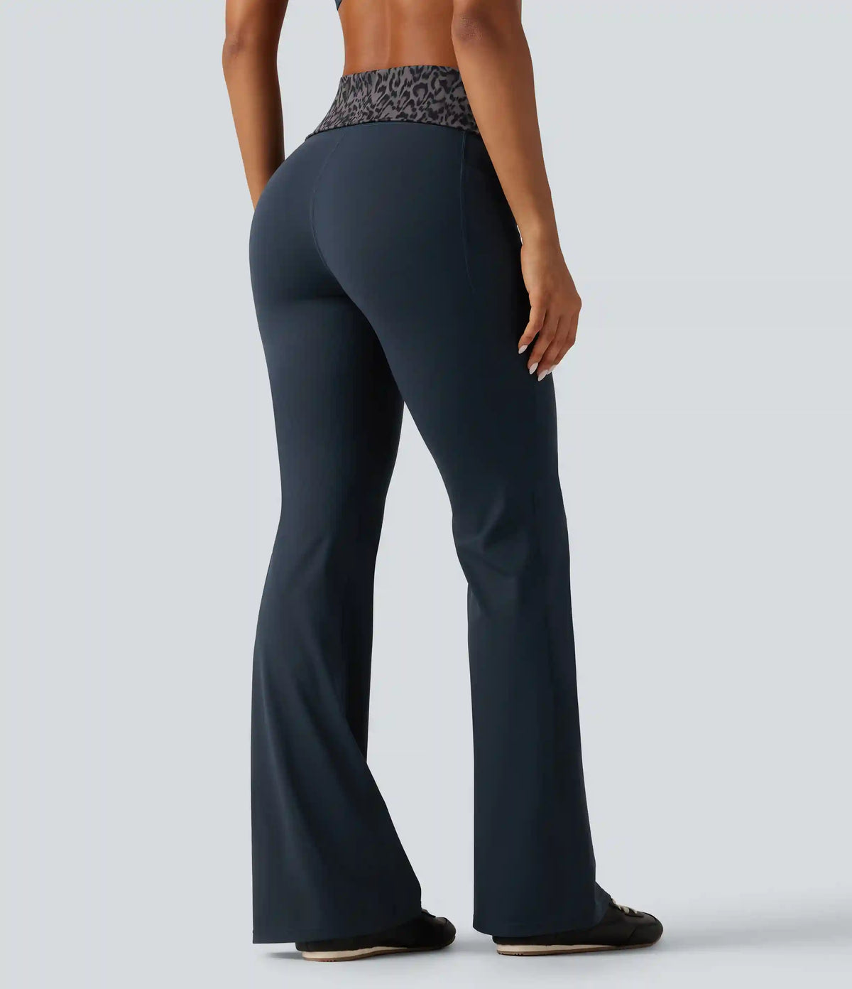 Halara UltraSculpt™ Mid Rise Foldover Tummy Control Leopard Print Flare Yoga Leggings with Pockets