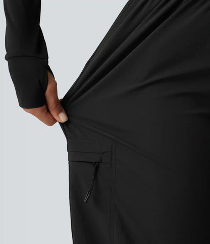 Mid Rise Drawstring Ruched Wide Leg Hiking Pants with Pockets