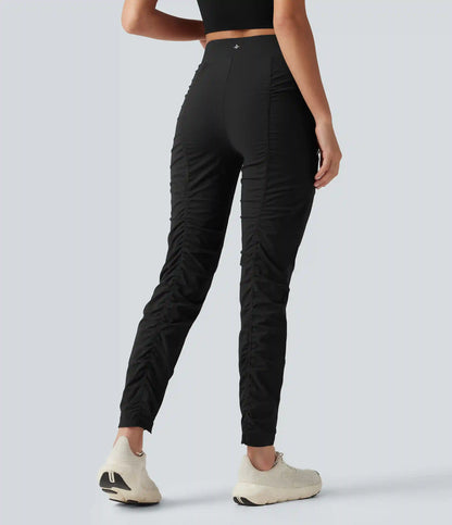 High-waisted Ruched Quick Dry Running Slim Pants with Pockets