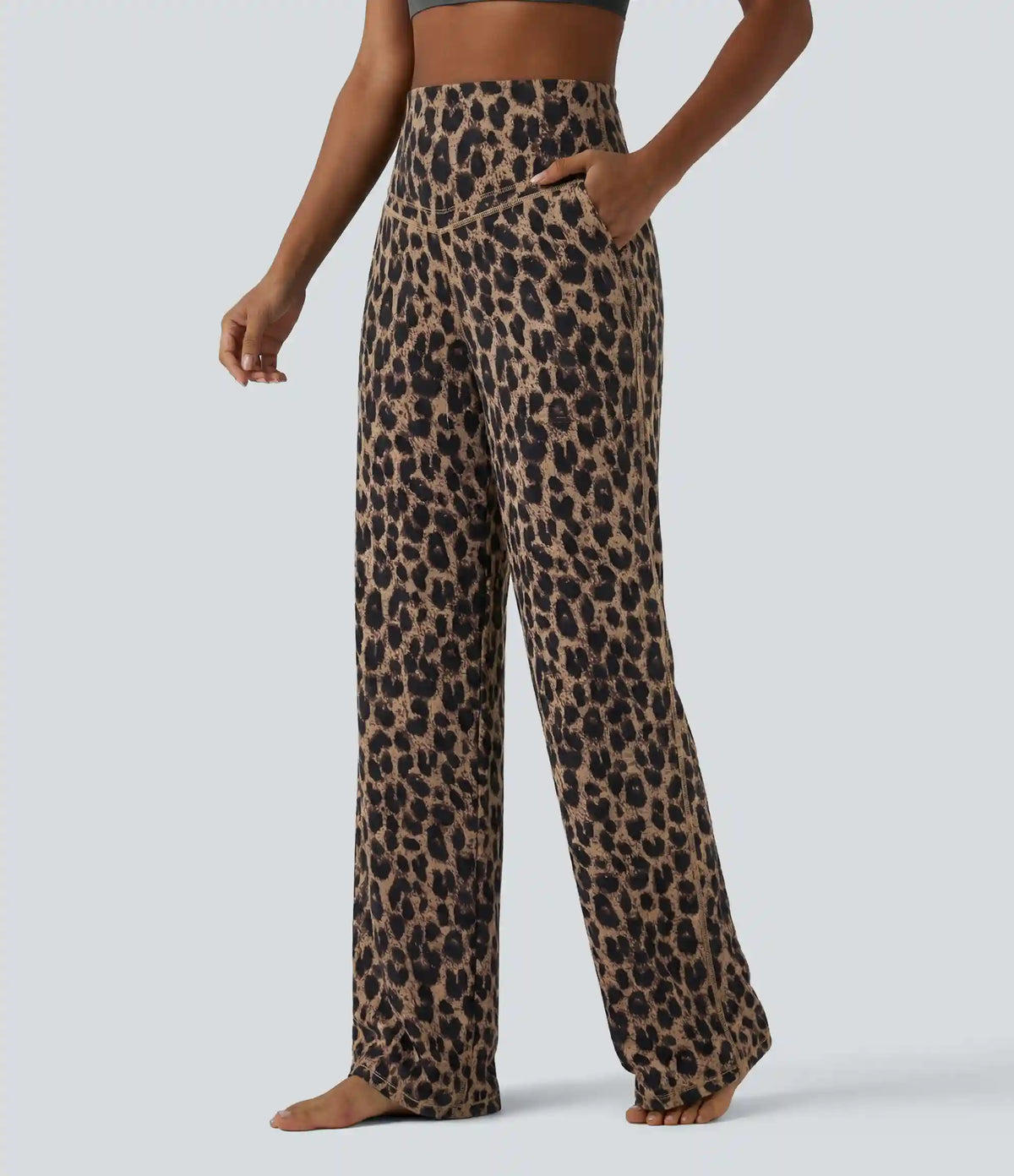Halara UltraSculpt™ Leopard Print High Waisted Tummy Control Straight Leg Yoga Pants with Pockets