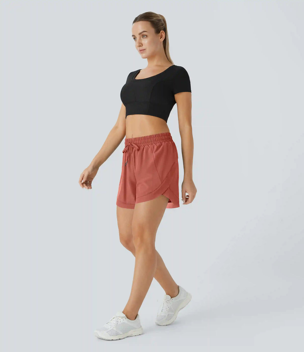 Mid Rise Drawstring Contrast Mesh 2-in-1 Flowy Running Shorts 5''