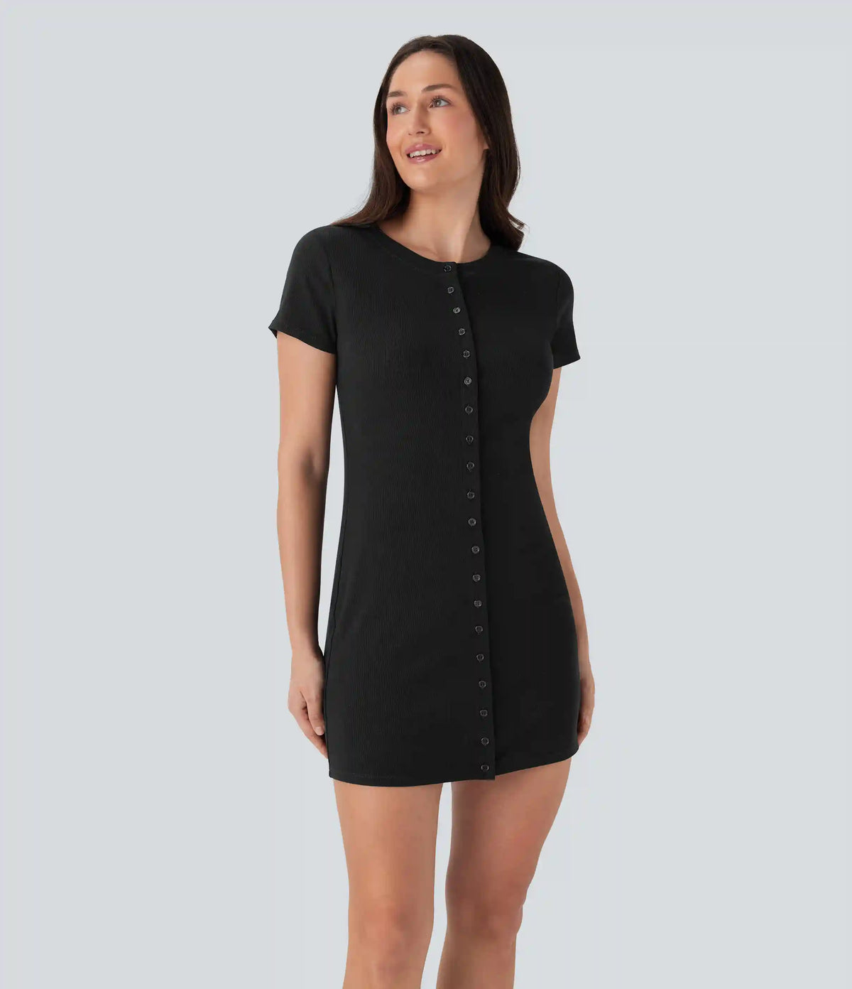 Ribbed Knit Round Neck Mini Casual Dress