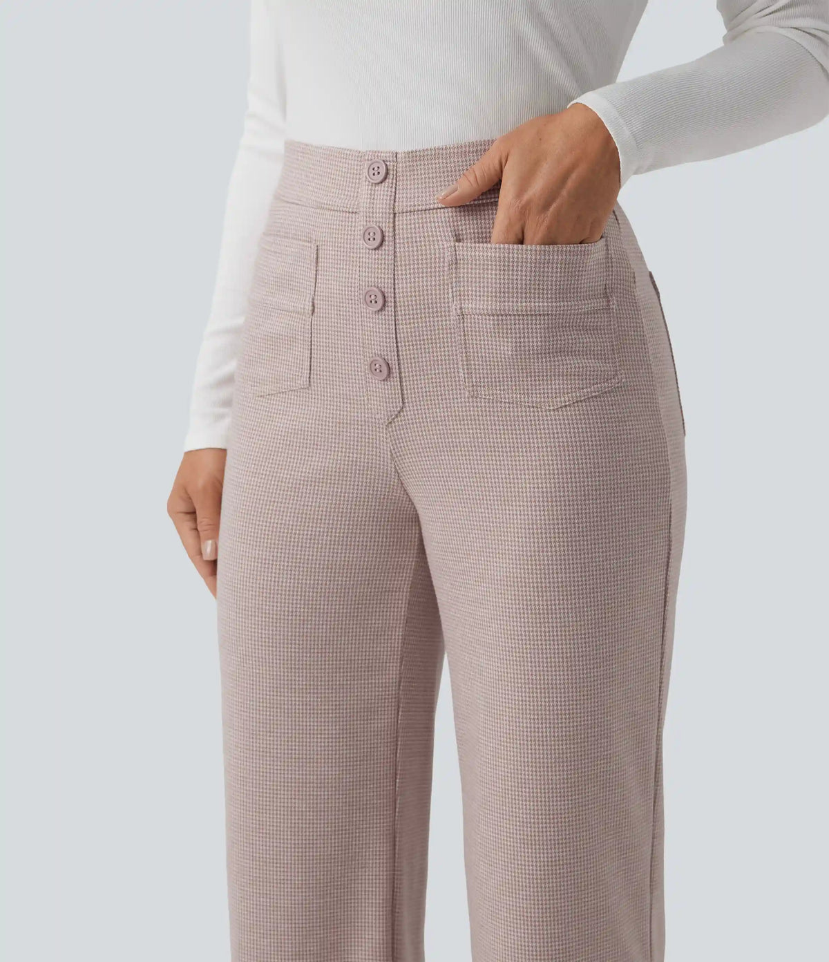 Halara Flex™ High Waisted Houndstooth Straight Leg Work Pants with Pockets
