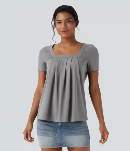 Square Neck Short Sleeve Casual Blouse