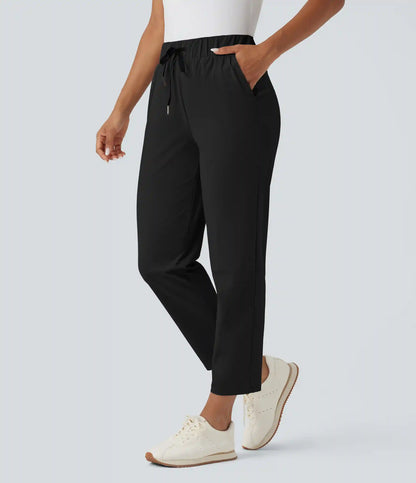 High Waisted Drawstring Pockets Quick Dry Golf Tapered Pants-Golf Tee Pocket