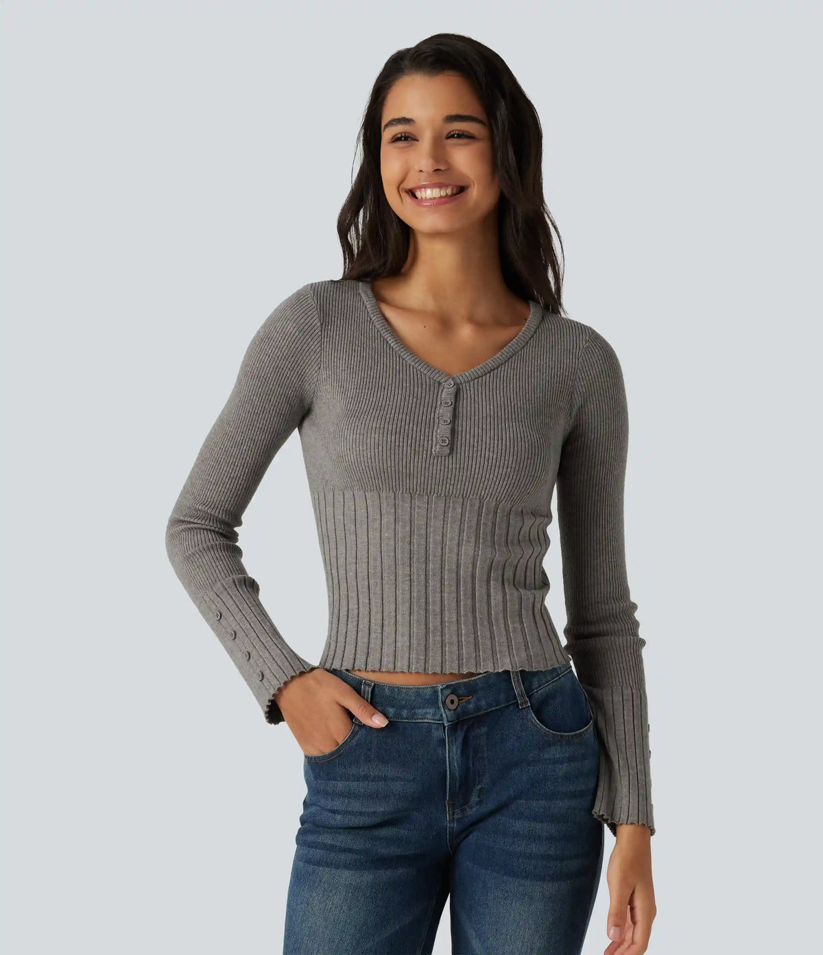V Neck Long Sleeve Casual Sweater