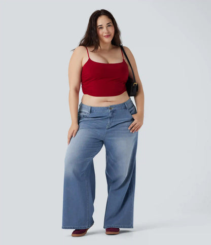 Plus Size Halara Flex™ Low Rise Wide Leg Washed Casual Jeans with Pockets