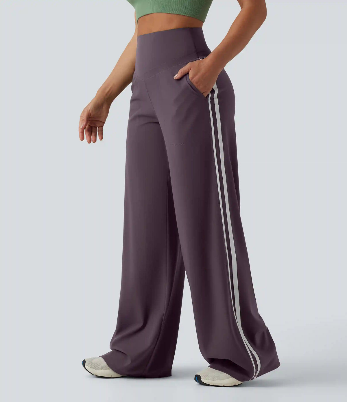 Halara UltraSculpt™ High Waisted Tummy Control Color Block Stripes Yoga Baggy Pants with Pockets
