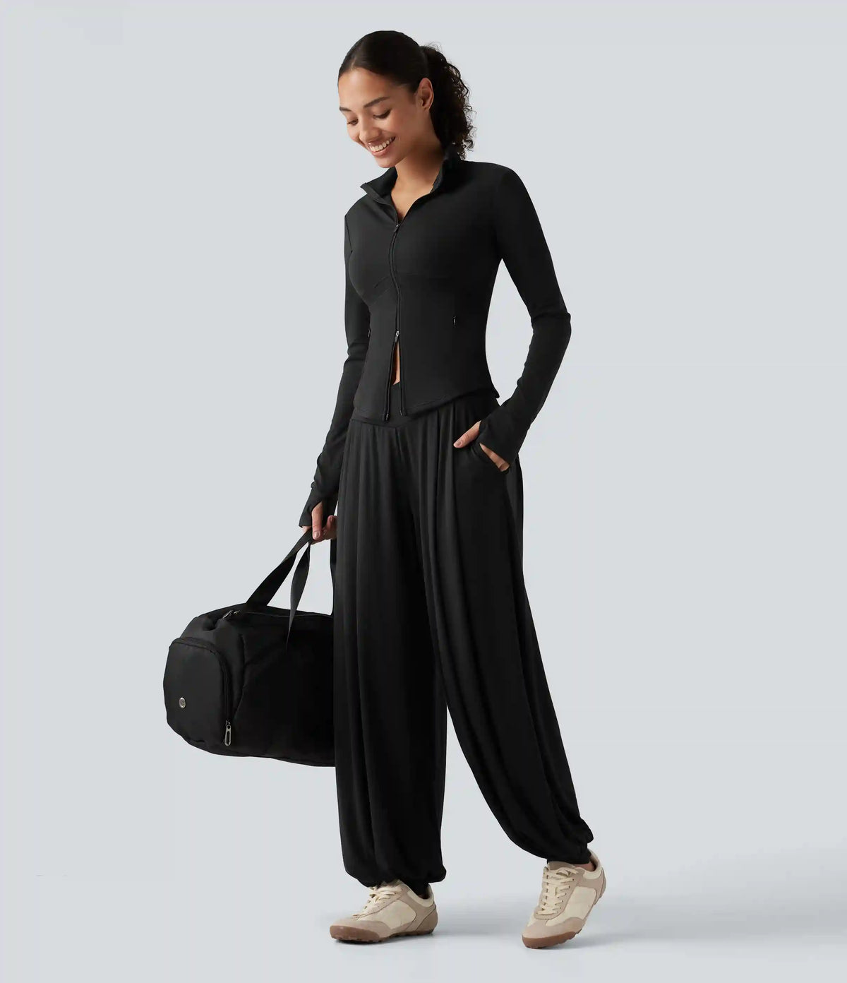 High Waisted Crossover Yoga Balloon Pants with Pockets