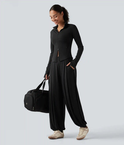 High Waisted Crossover Yoga Balloon Pants with Pockets