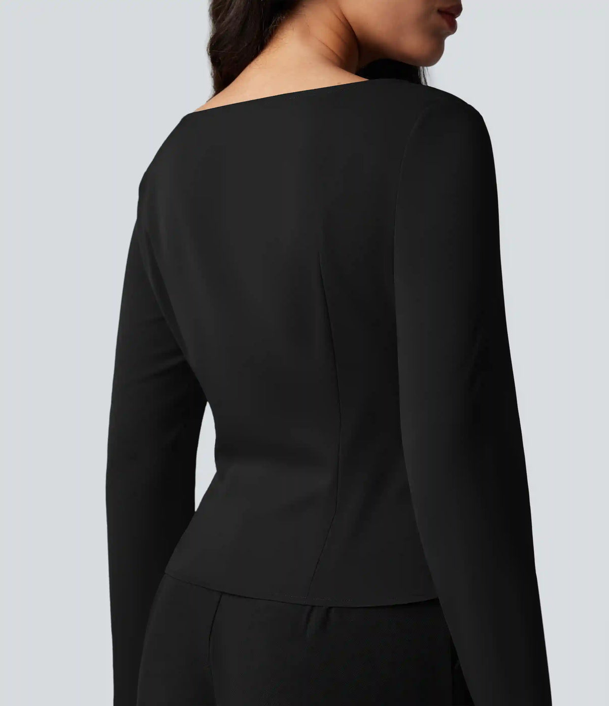 Wrinkle Recovery Boat Neck Long Sleeve Ruched Tie Work Blouse