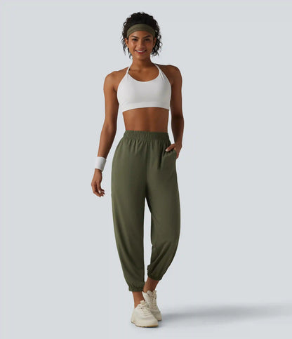 High Waisted Contrast Mesh InstantCool Workout Joggers with Pockets-UPF50+