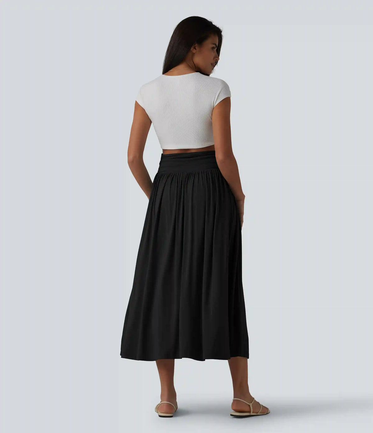 Tube Ruched Flowy Midi Casual Dress