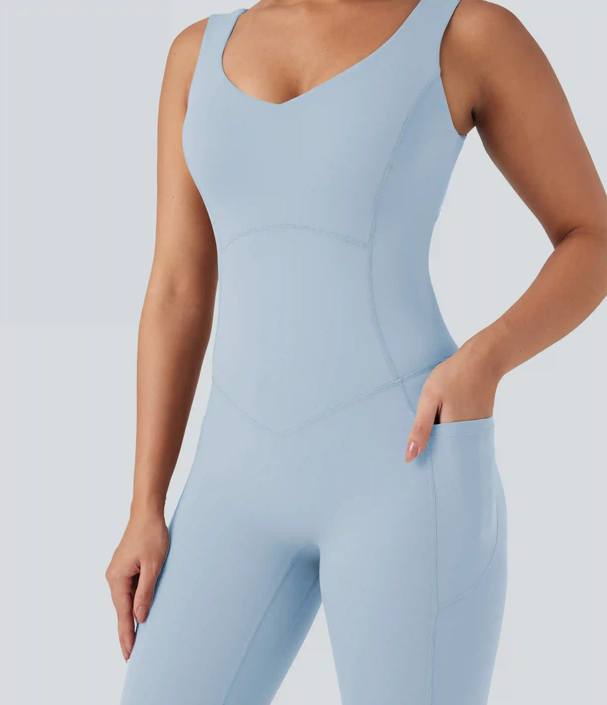 Halara UltraSculpt™ V Neck Tummy Control Butt Lifting Workout Jumpsuit with Pockets