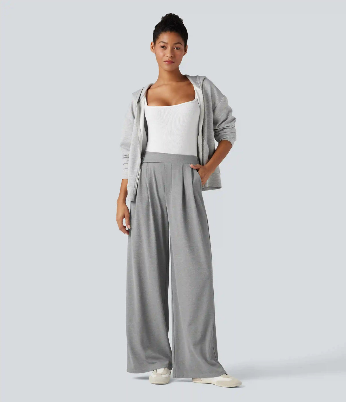 High Waisted Pocket Wide Leg Baggy Waffle Casual Pants