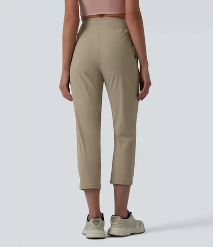 High Waisted Drawstring Ruched Running Cropped Joggers with Pockets