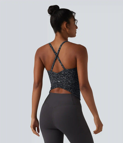 Halara UltraSculpt™ Leopard Print Scoop Neck Built-in Bra Crossover Hem Yoga Tank Top