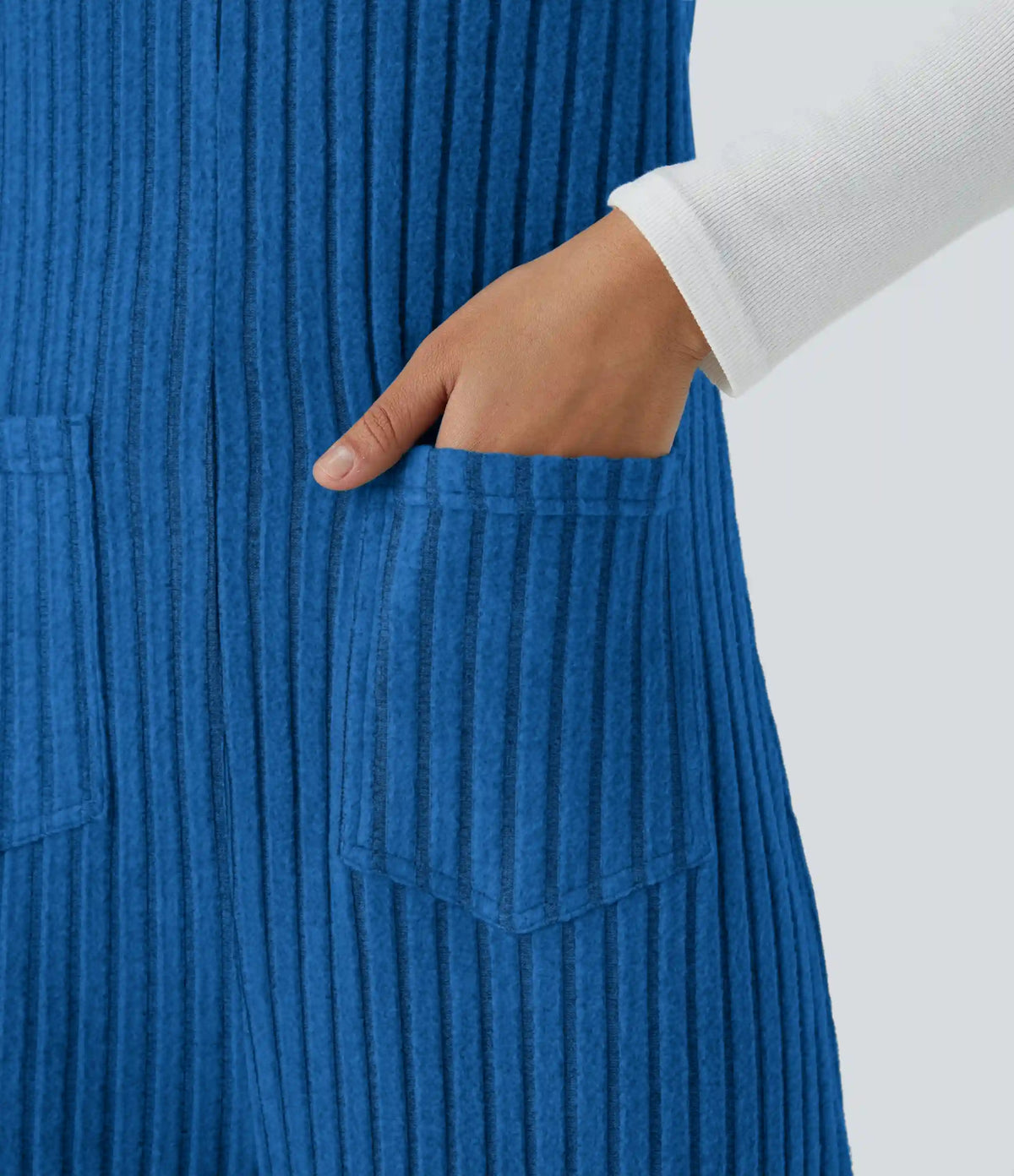 Ribbed Knit Pockets Casual Overalls