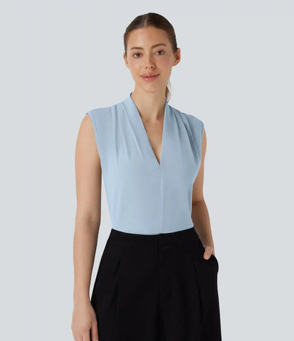 V Neck Sleeveless Work Blouse