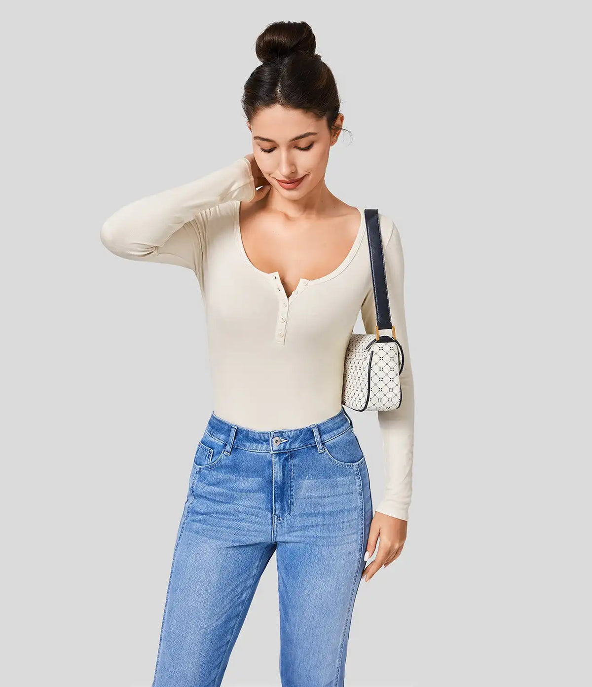 Ribbed Henley Neck Long Sleeve Slim Casual T-Shirt