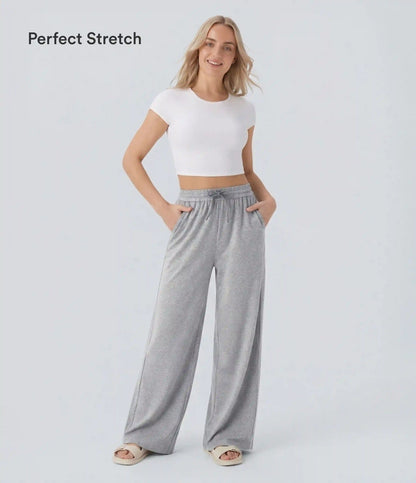 High Waisted Drawstring Pocket Wide Leg Baggy Casual Pants
