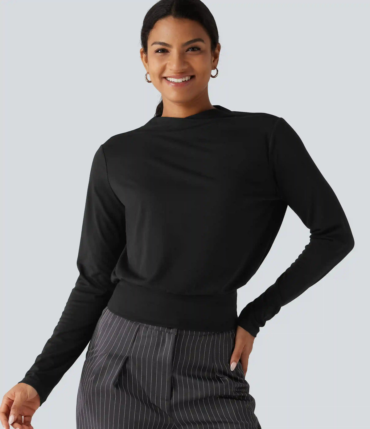 Mock Neck Long Sleeve Boxy Casual Top