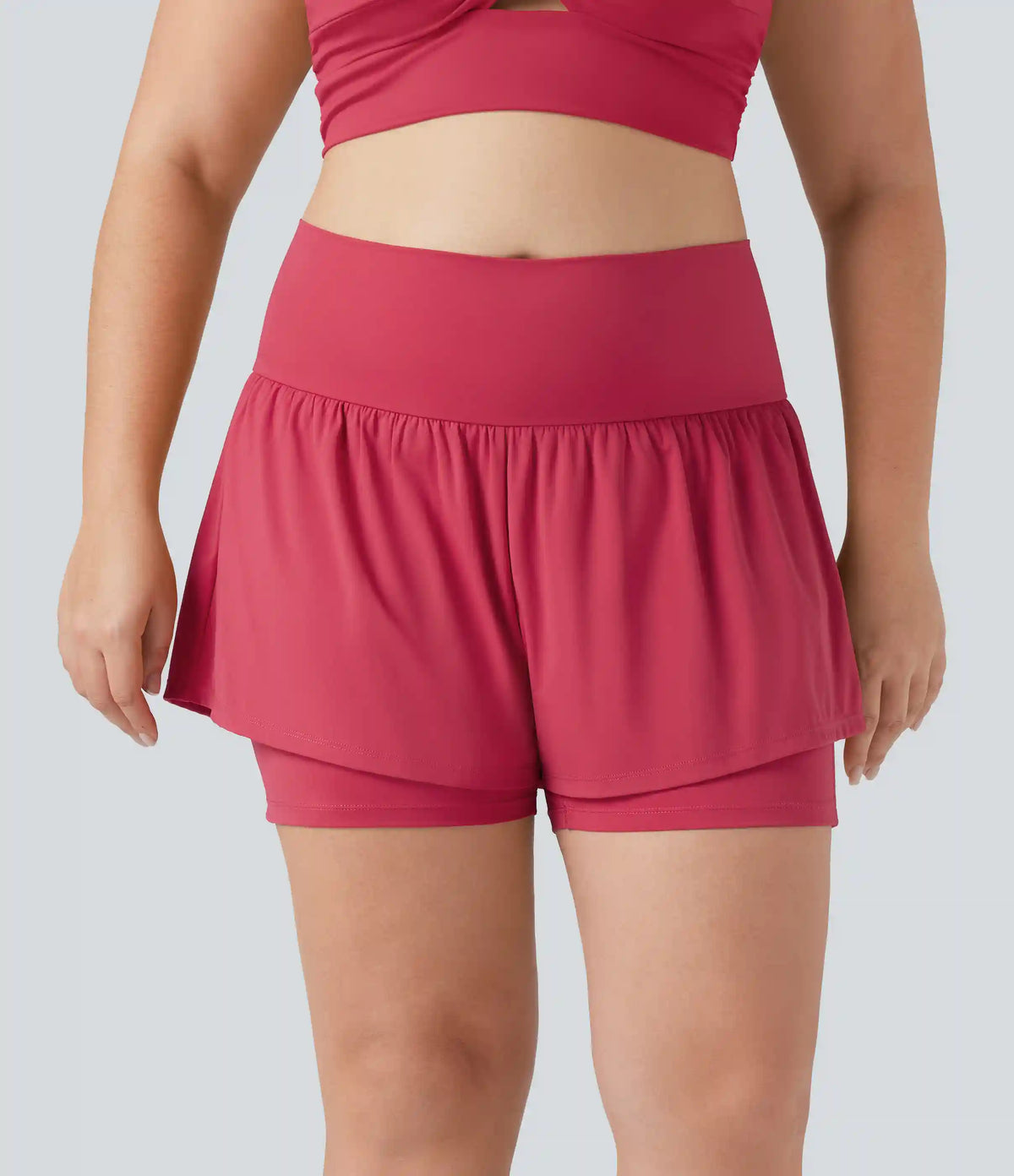 SoftlyZero™ Airy Super High Waisted 2-in-1 InstantCool Yoga Plus Size Shorts 5'' with Pockets