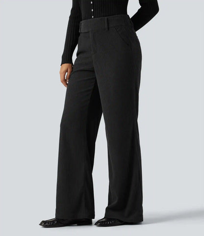 Mid Rise Corduroy Bootcut Casual Pants with Pockets