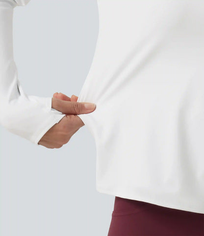 SoftlyZero™ Airy Quick Dry Round Neck Raglan Long Sleeve Mesh Back Crossover Yoga Sports Top with Thumb Holes
