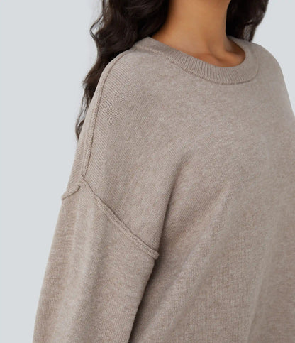 Round Neck Dropped Shoulder Long Sleeve Casual Sweater