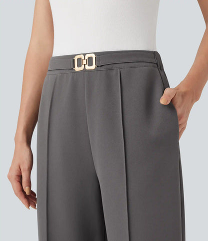 High Waisted Straight Leg Work Pants with Pockets