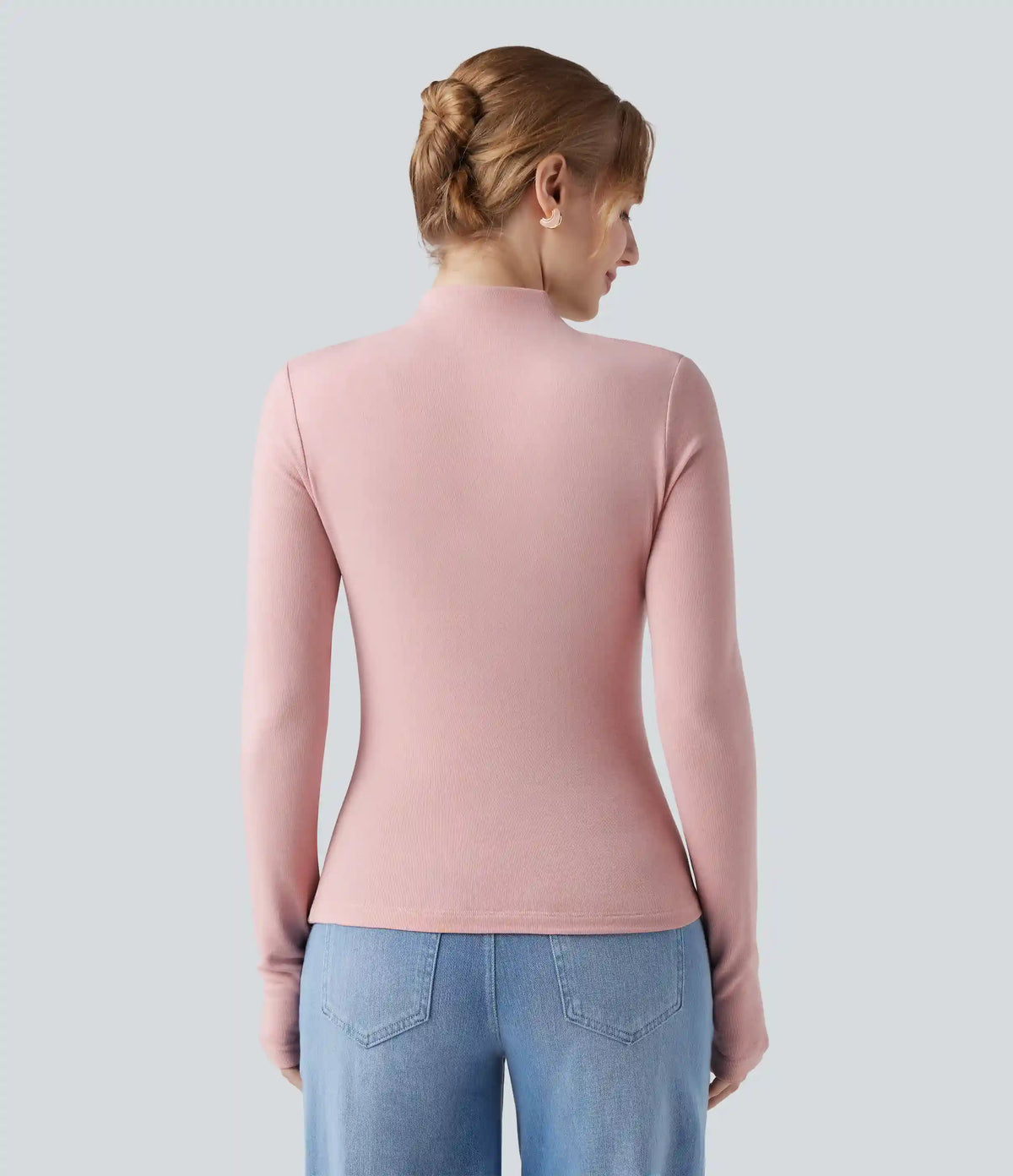 Mock-neck Long Sleeve Ruched Asymmetric Hem Thermal Casual Top