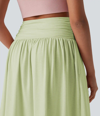 High Waisted Ruched Pocket Flowy Skirt