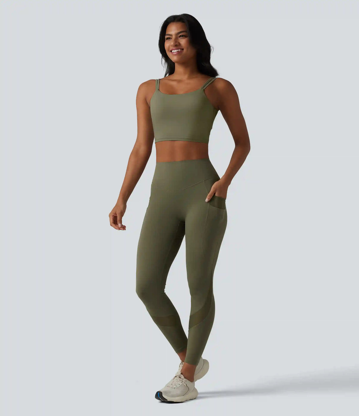 Halara UltraSculpt™ High Waisted Tummy Control Scrunch Contrast Mesh Training 7/8 Leggings with Pockets