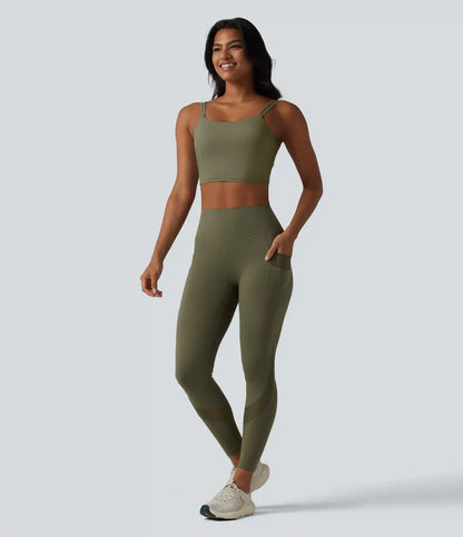Halara UltraSculpt™ High Waisted Tummy Control Scrunch Contrast Mesh Training 7/8 Leggings with Pockets