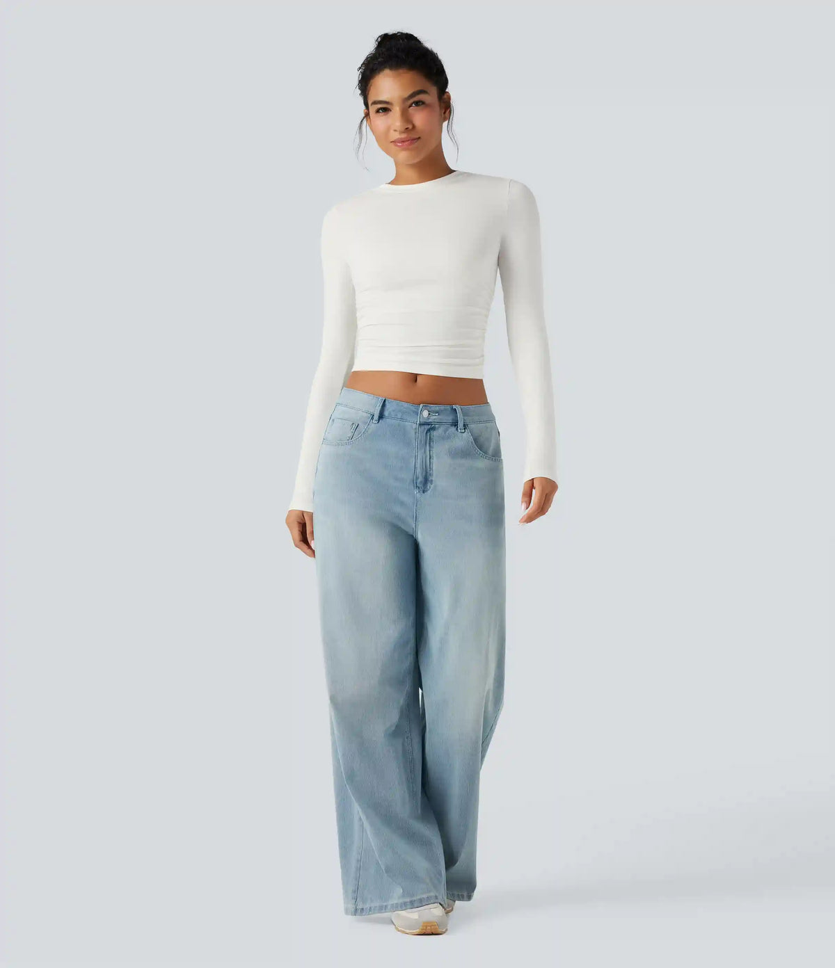 Round Neck Long Sleeve Ruched Casual Top