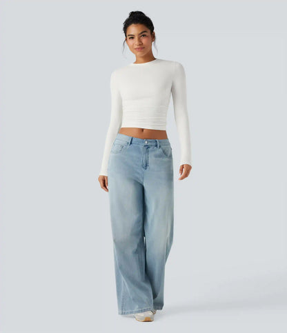 Round Neck Long Sleeve Ruched Casual Top