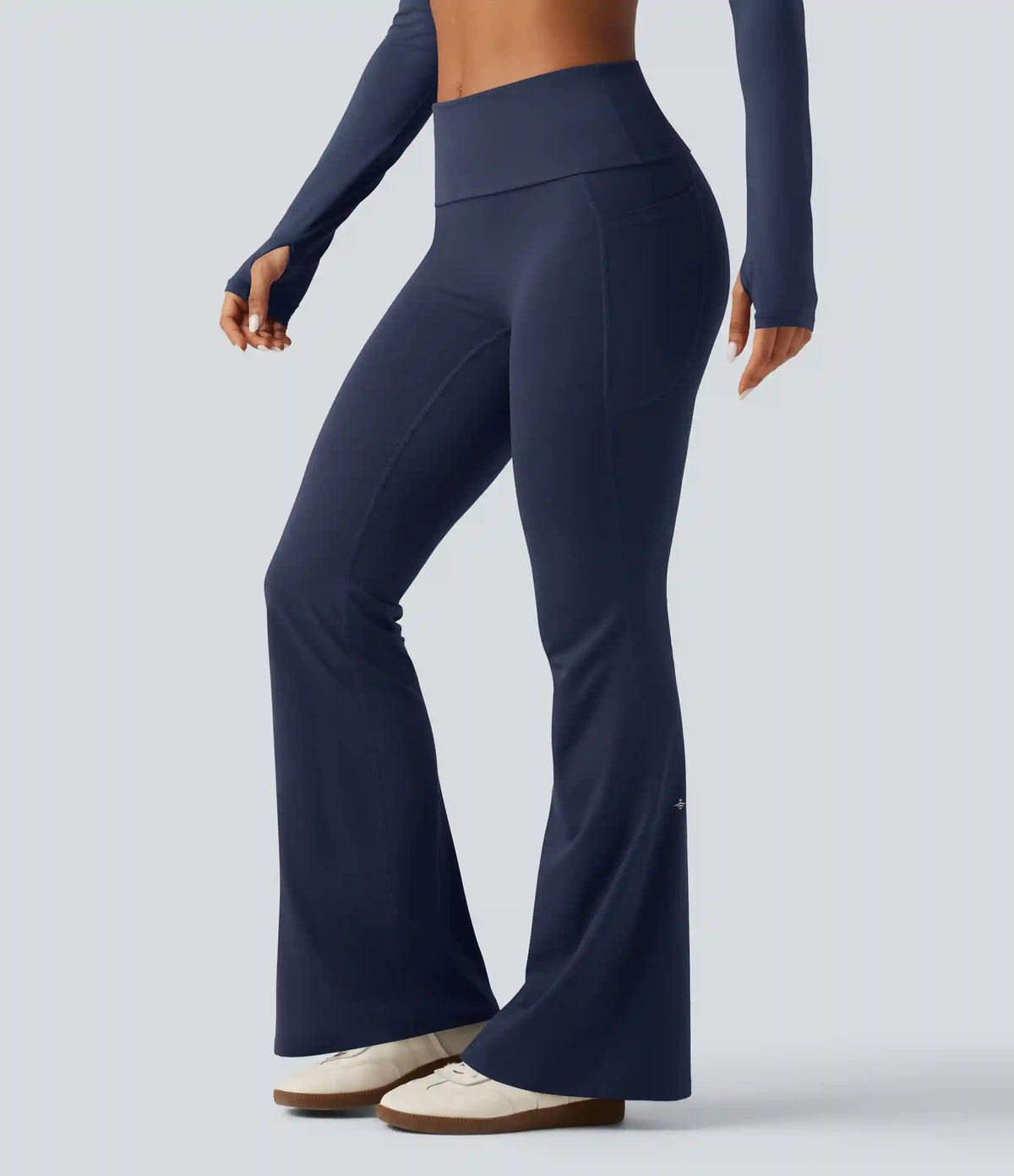 SoftlyZero™ Mid Rise Foldover Flare Yoga Leggings with Pockets