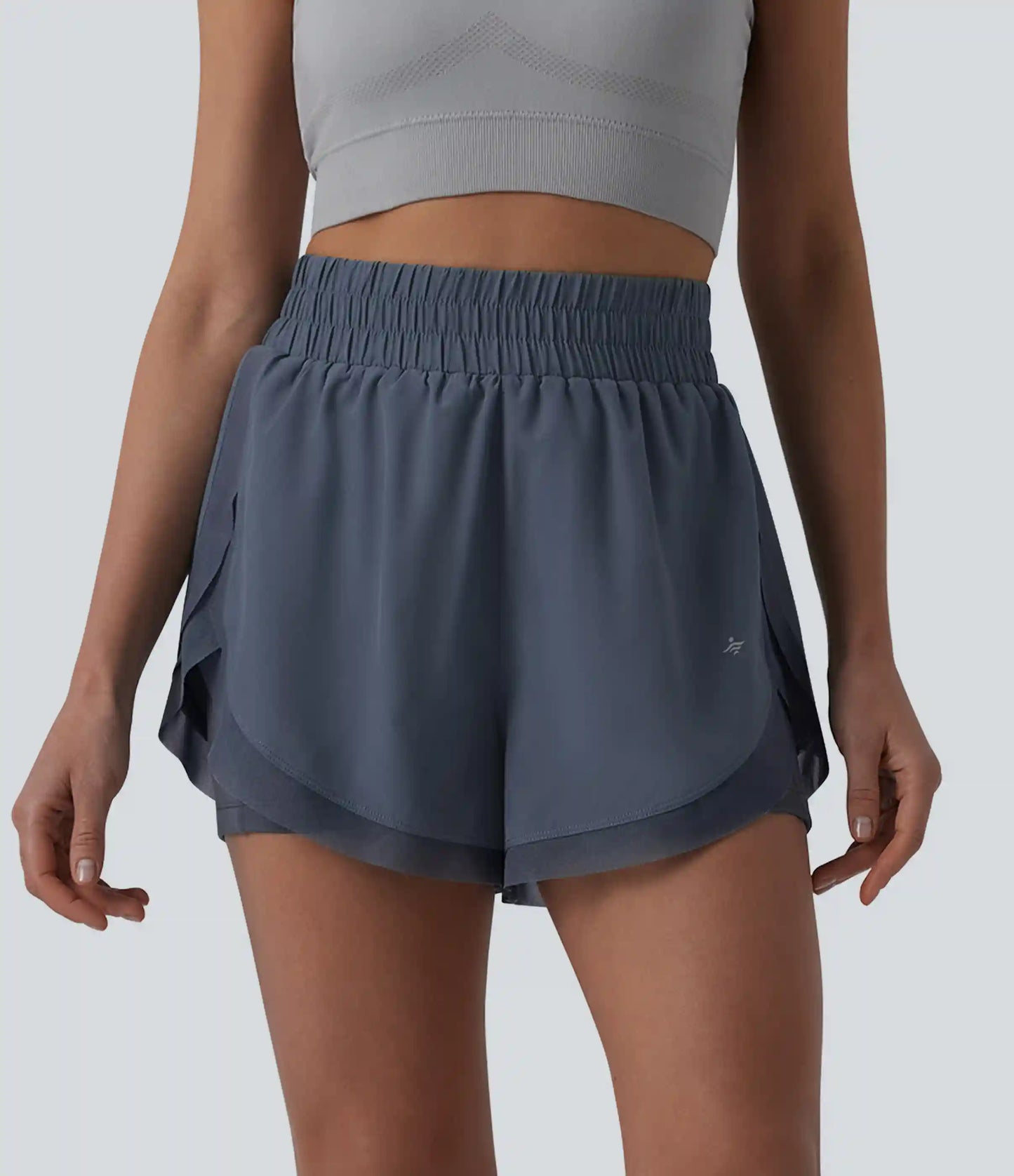 High Waisted Contrast Mesh 2-in-1 Running Shorts with Pockets