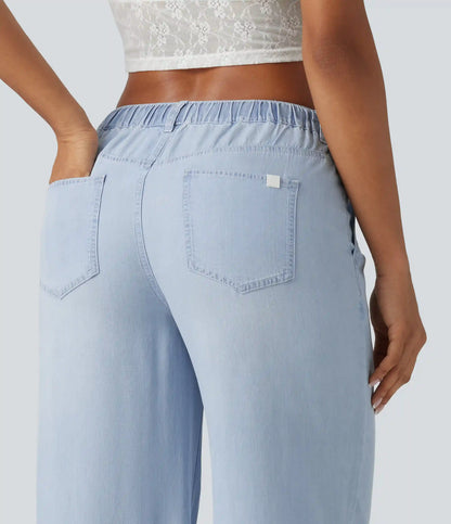 Mid Rise Drawstring Casual Jeans with Pockets