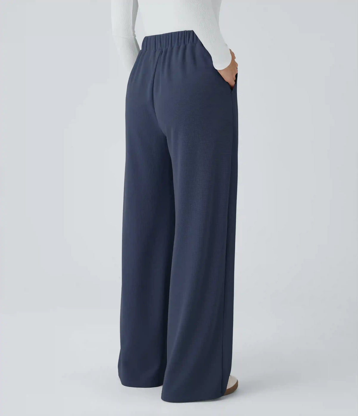 High Waisted Pocket Wide Leg Baggy Waffle Casual Pants