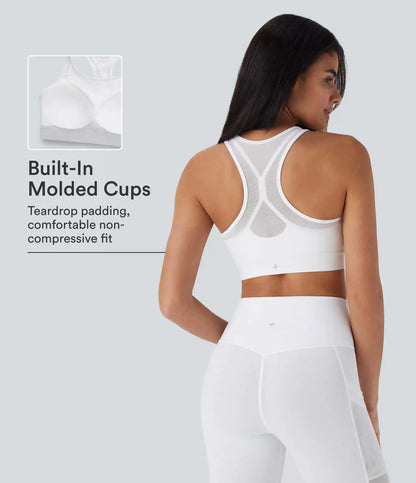 SpeedWave™ Medium Support Racerback Contrast Mesh Quick Dry Training Sports Bra A-D Cups