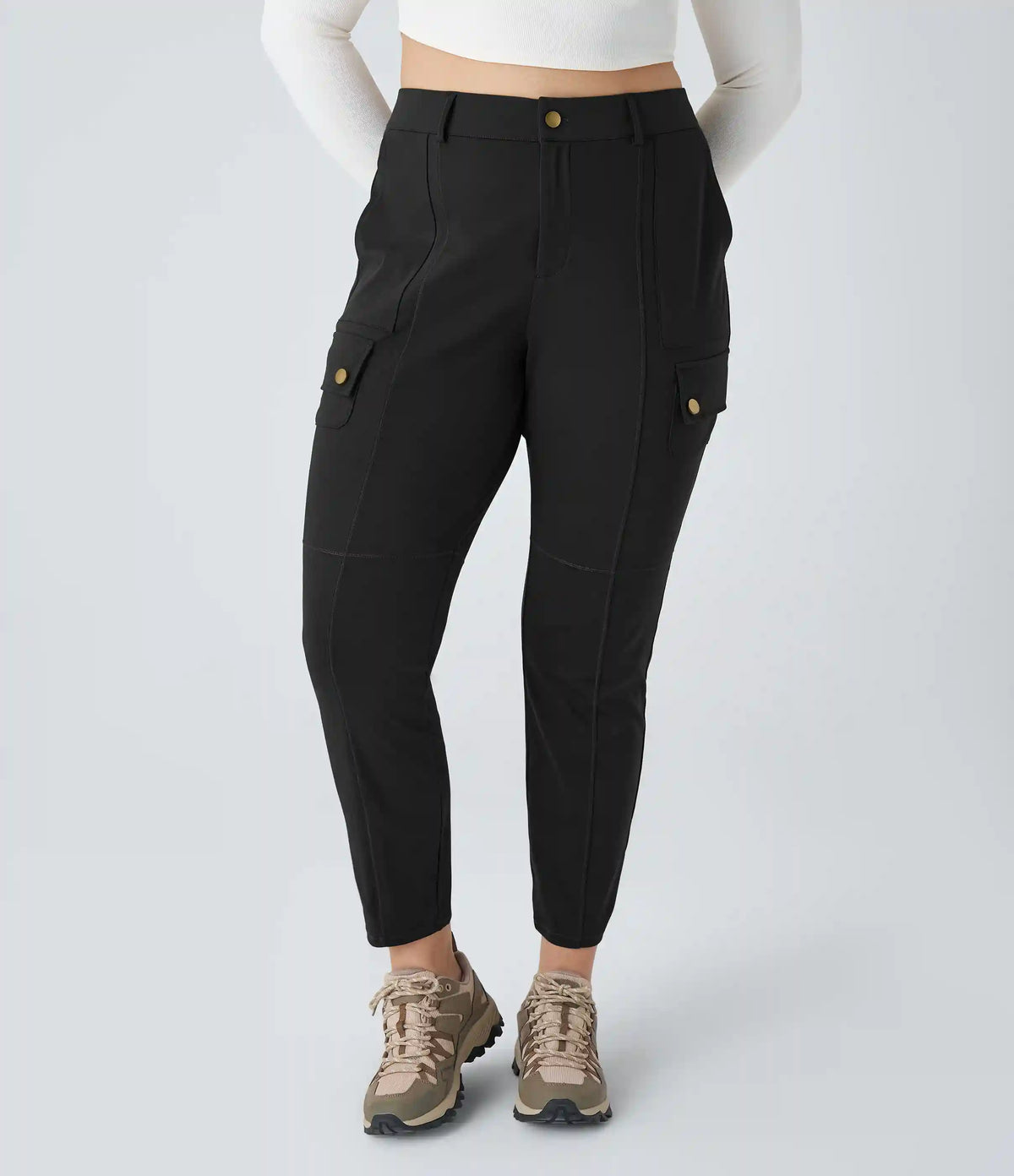 DayStretch High Waisted Zipper Pockets Solid Slim Hiking Plus Size Cargo Pants