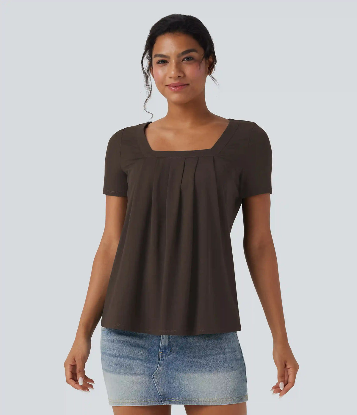 Square Neck Short Sleeve Casual Blouse