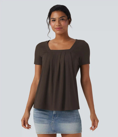 Square Neck Short Sleeve Casual Blouse
