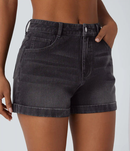 Halara Flex™ Mid Rise Zipper Pockets Denim Casual Shorts 3''