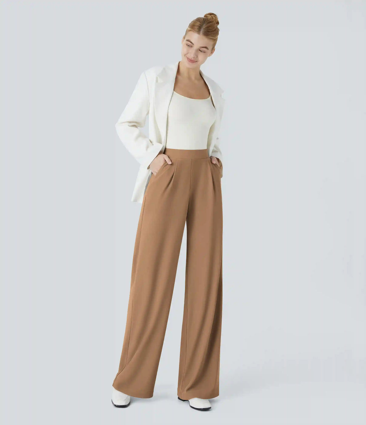 Halara Flex™ High Waisted Body Sculpt Waist-Slimming Pocket Wide Leg Micro Waffle Work Pants