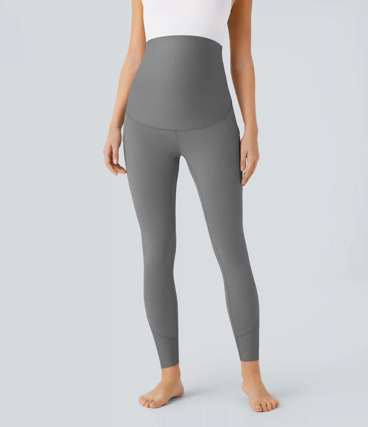 SoftlyZero™ Super High Waisted Back Crossover Pocket 7/8 Yoga Maternity Leggings