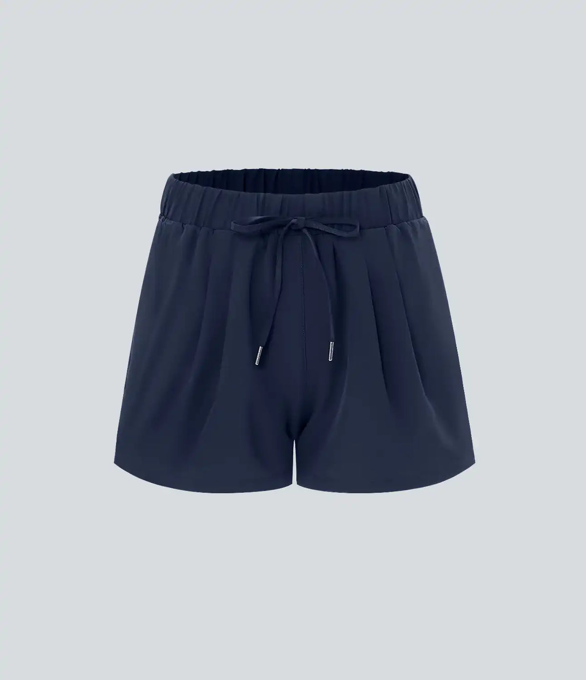High Waisted Elastic Waistband Drawstring Pleated Yoga Shorts 3" with Pockets