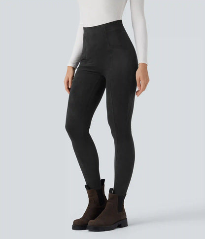 High Waisted Tummy Control Suede 7/8 Casual Leggings with Pockets